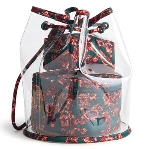 VERA BRADLEY NWT  3-Piece Cosmetic Set Drawstring Clear Bag Red Black Travel